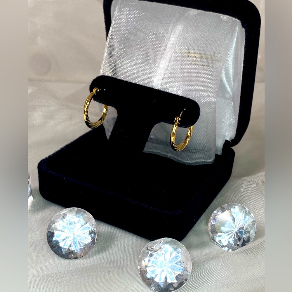 14K YELLOW GOLD twisted hoop earrings REAL GOLD